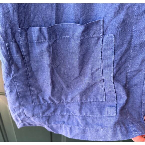 Mosaic Blue 100% Linen Lagenlook Boxy Oversized Button Top XL Made in USA - Picture 2 of 6